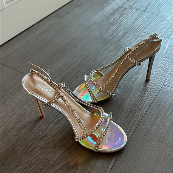 Stuart Weitzman - Womens Silver Mondrian Slingback Glam Sandal Shoe - Picture 9 of 12